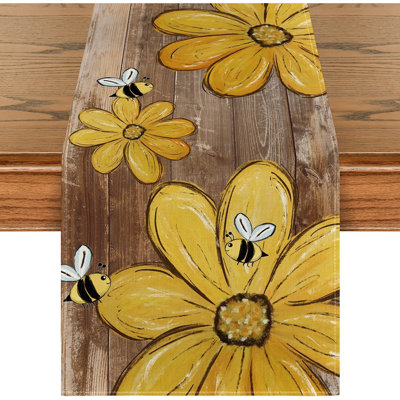 Chemin de table en bois à motif floral
