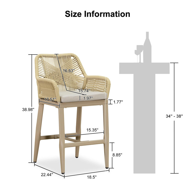 Ensemble de 2 tabourets de bar modernes en aluminium avec coussin haute densité pour îlot de cuisine intérieur et extérieur Lark Manor ™
