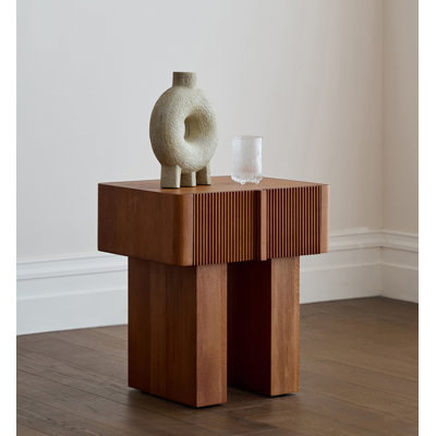 Wabi-Sabi Style Solid Wood Bedside Table With Vertical Grain Drawers Suitable For The Bedroom
