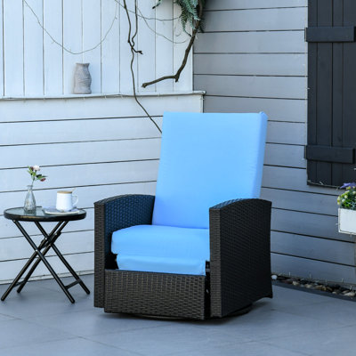 Reclining Outdoor Chair - Blue, Soft Cushions, 360 Swivel, For Porch Seat Materials, Comfortable, Poolside