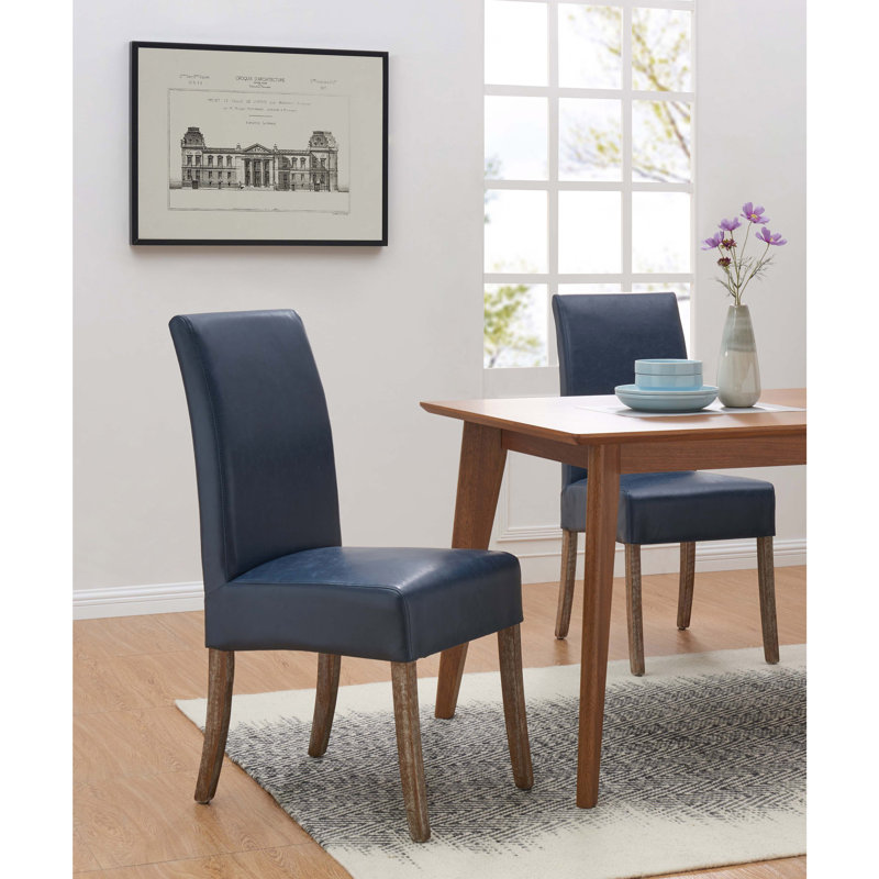 Kimberling 19'' H Faux Leather Upholstered Side Chair, Vintage Blue, Drift Wood