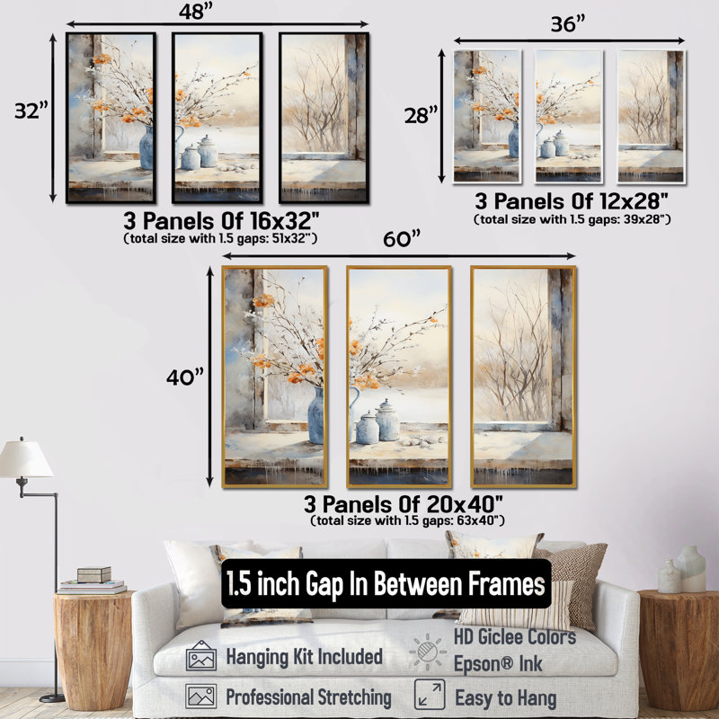 «Cottage In Winter Window Charm I», art mural fenêtres de ferme, Cadre flottant blanc, H 28 po x l 36 po x P 1 po