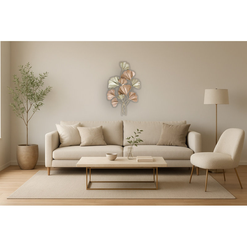 Décoration murale feuille de ginkgo en métal - 32 po x 53 po