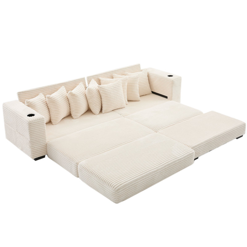 Canapé modulaire en L 110,75 po, Tissu beige