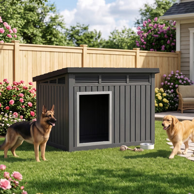 Niche pour chien en résine toutes saisons et toit amovible de 42,87 po pour l'extérieur, pour petits et grands chiens