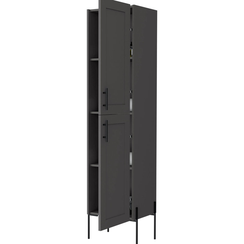 Armoire de rangement moderne pour salle de bain gris mat avec 4 tablettes pour maximiser l'organisation