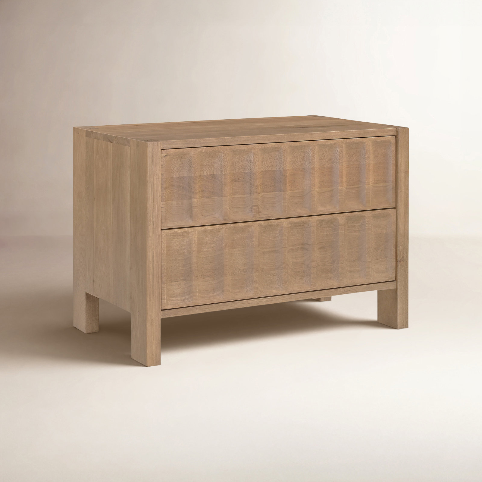 2-Drawer Wide Oak Nightstand, Brown