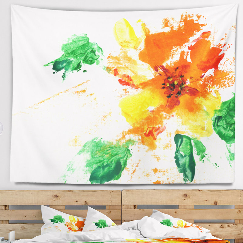 Tapisserie peinte de fleur abstraite Floral, H 32 po x l 39 po