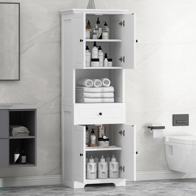 Freestanding Bathroom Cabinet With Multiple Storage System, White