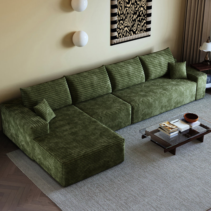 Canapé modulaire rembourré en velours côtelé 135 po avec méridienne en L 135 po, modulaire moderne pour 4 personnes, sans assemblage en velours côtelé, relaxant à la maison, requis