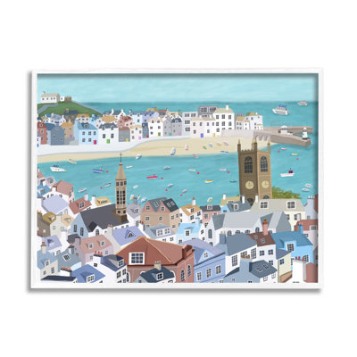 «Beach Town City Buildings Ocean View Illustration» par Carla Daly - impression
