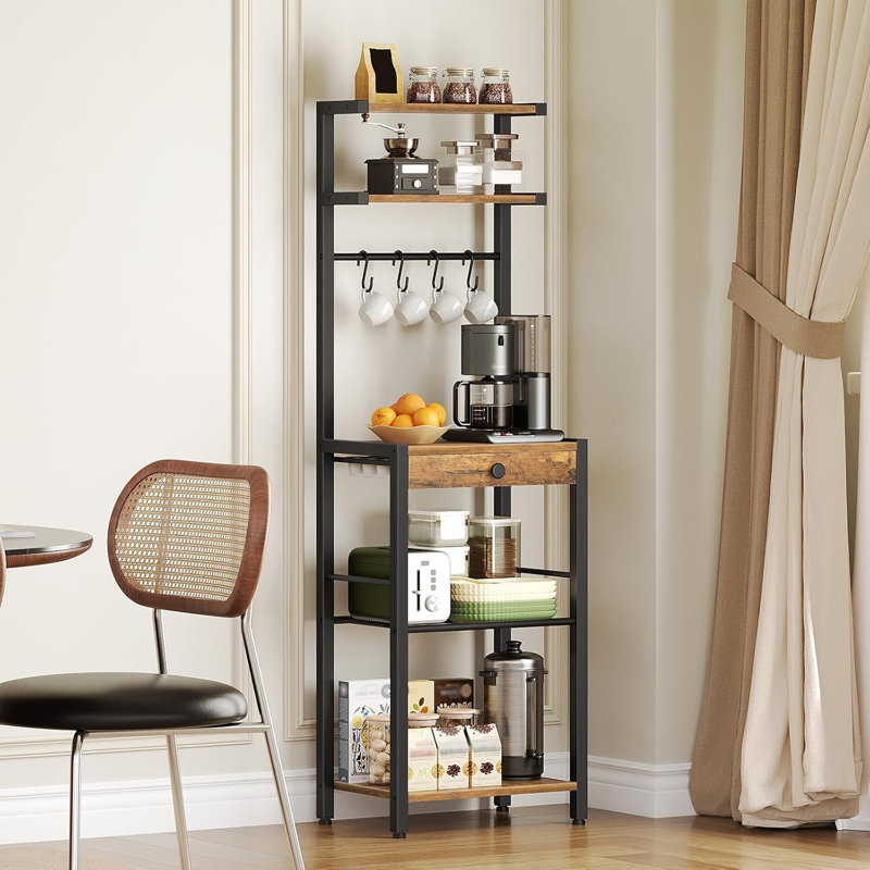 5-Tier Coffee Bar Station, Coffee Stand With Pod Drawer Holder, Versatile Kitchen Storage Rack With 4 Hooks, For Living Room, Cafe Corner
