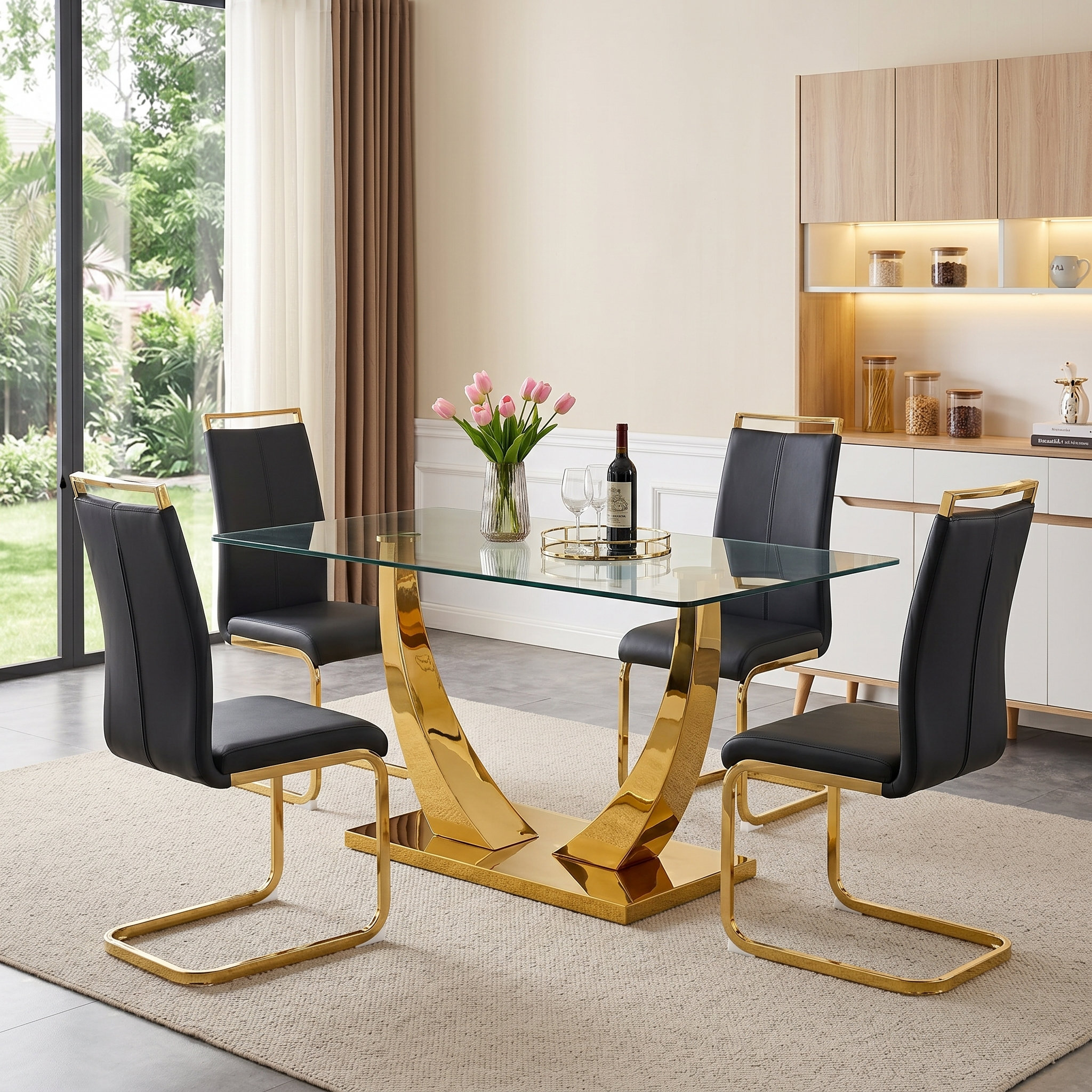 Mercer41 Modern 63" Rectangular Tempered Glass Dining Table with Chrome ...