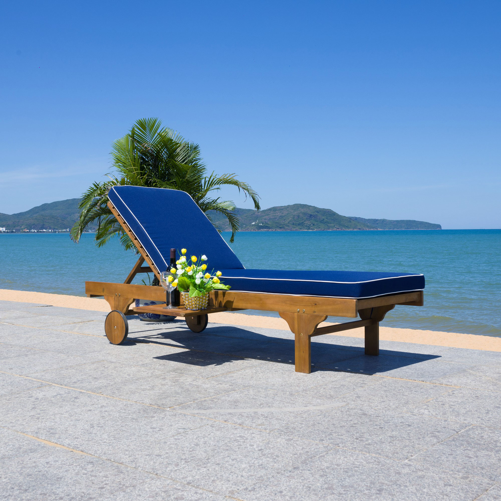 Jivera 25.2'' Outdoor Acacia Chaise Lounge, Navy