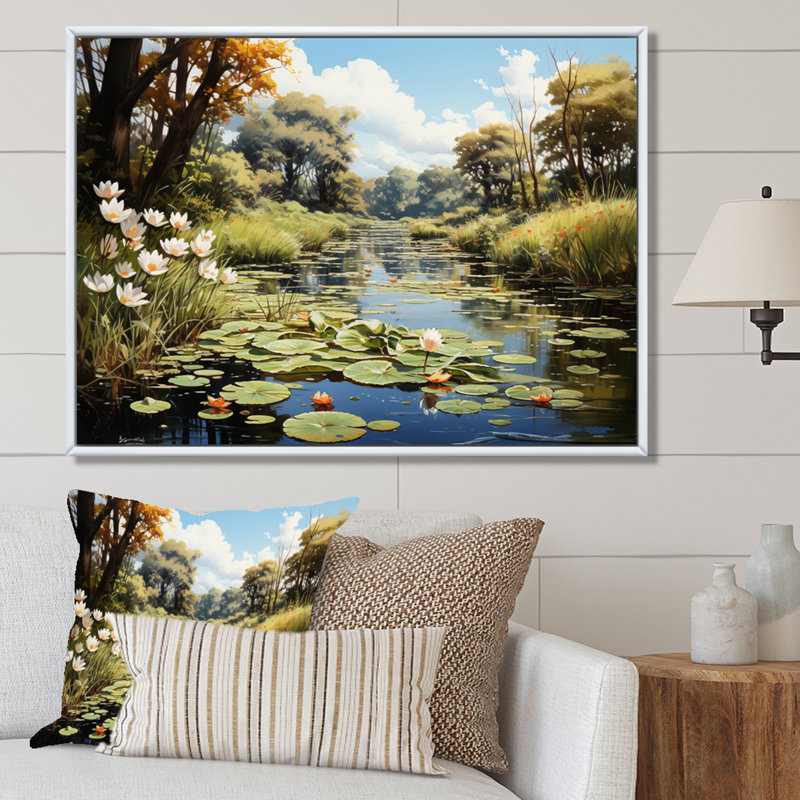 «Meadow Lily Oasis» sur toile, H 34 po x l 44 po x P 1,5 po, Cadre flottant blanc