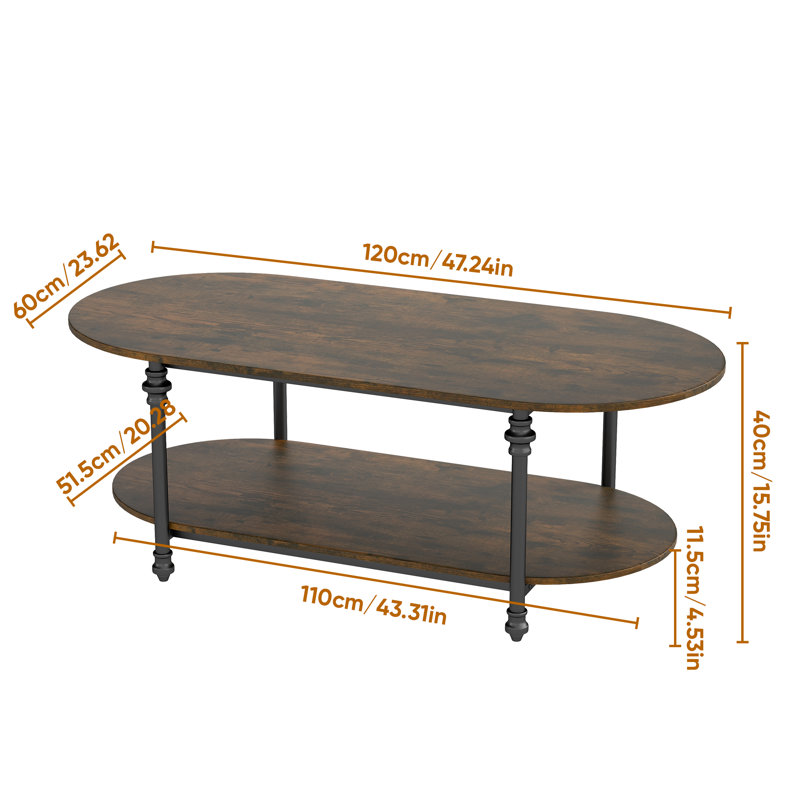 Table basse ovale à 2 étages avec rangement Vintage - Modern