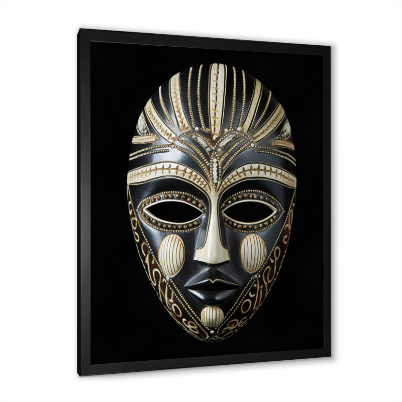 Masque africain Ethnical Traditional, H 20 po x l 12 po x P 1 po, Cadre simple noir