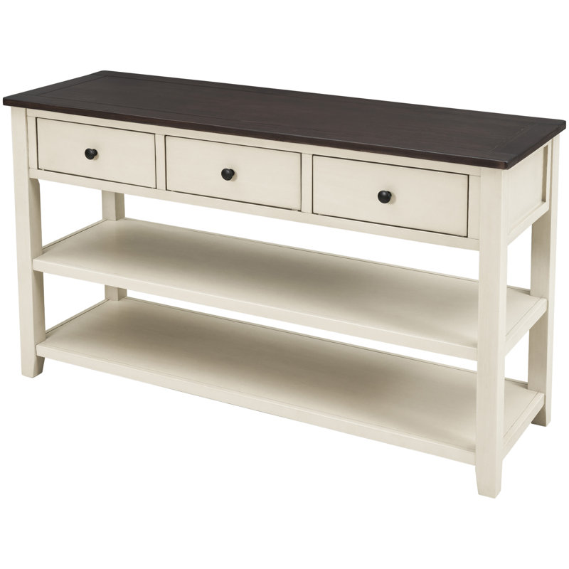 Console rétro avec deux tablettes ouvertes, Espresso, Beige