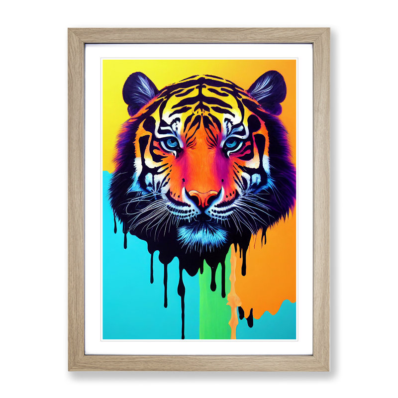 Painted Tiger No.5 Abstract - Wall Art, 66cm H x 48cm W, Oak Framed