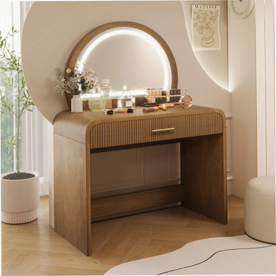 Table de coiffeuse 39 "avec miroir et miroir à écran tactile, coiffeuse et tiroir pour chambre à coucher, espresso