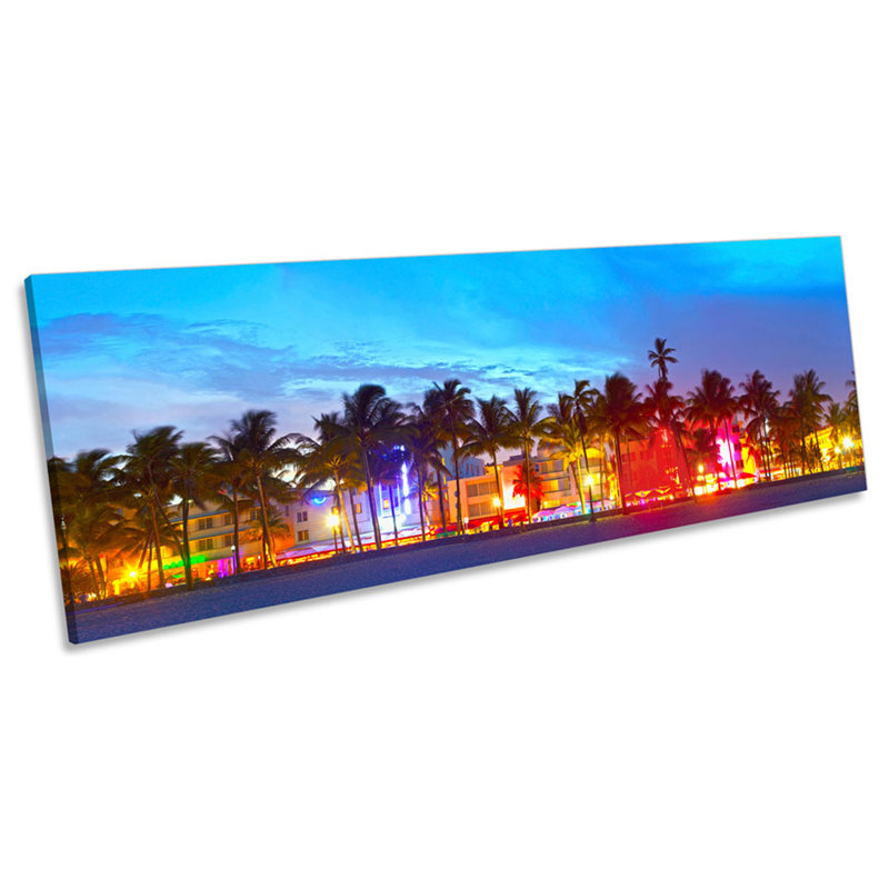 Miami Ocean Drive Beach Night - Wrapped Canvas Panoramic Print, 60.96cm H x 182.88cm W x 4cm D
