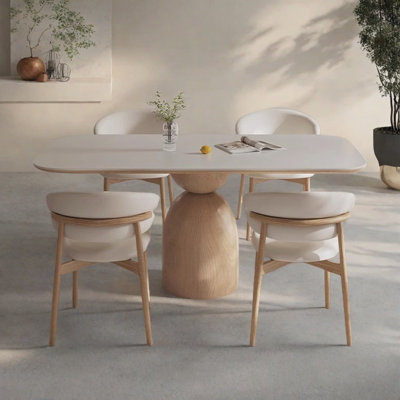 Cream wind rock plate dining table and chair set