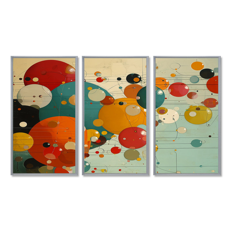 Ensemble de salon rétro avec art mural géométrique Joy, Encadrement argenté, H 40 po x l 60 po x P 1 po