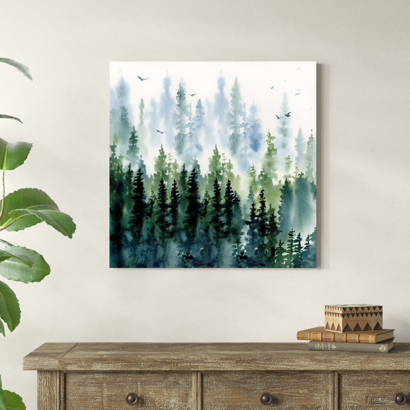 Soirée Treeline Sq, H 30 po x l 30 po x P 1,25 po, Blanc, Impression avec cadre érable