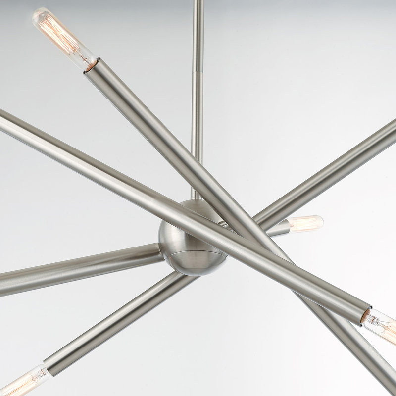 Poco 8 Light Metal Dimmable Sputnik Chandelier, Brushed Nickel