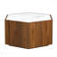 Table basse hexagonale rustique rétro en bois avec 2 tiroirs cachés et plateau en marbre texturé chêne Walunt-1808642090