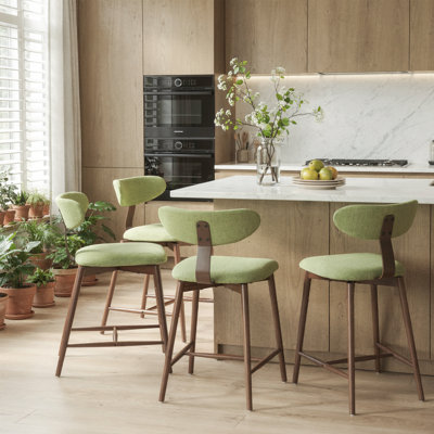 Upholstered Cotton Blend Swivel Bar Stool with Curved Back
