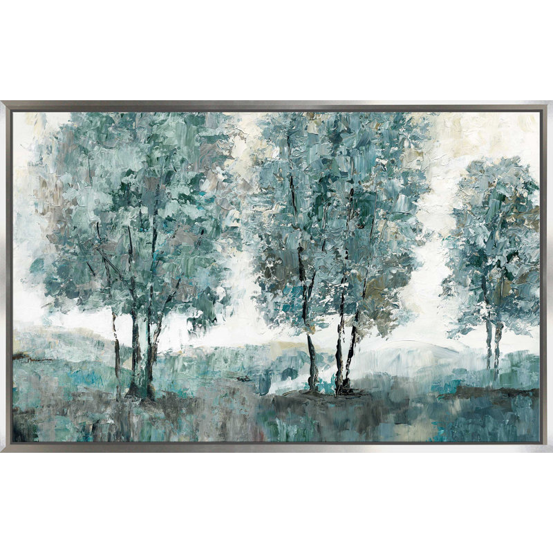 " Teal Sentinel " by Nan, Silver Floater Frame, 31.5" H x 51.5" W x 2" D
