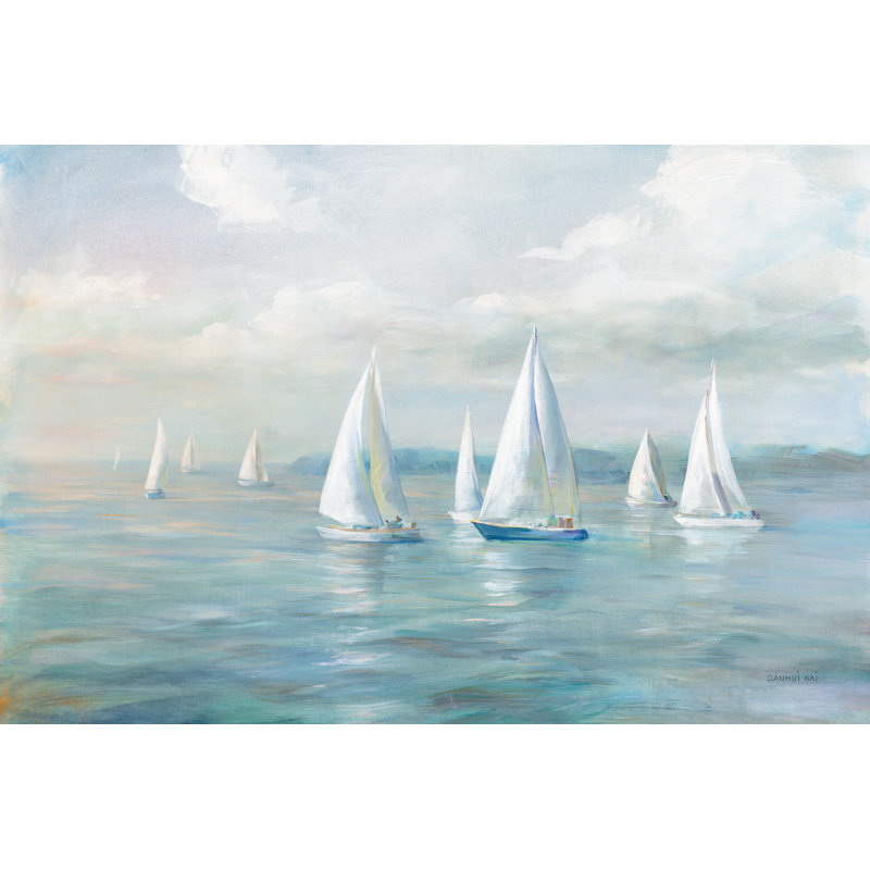 Setting Sail Crop by Danhui Nai - Painting, 81cm H x 122cm W, Black Floater Framed