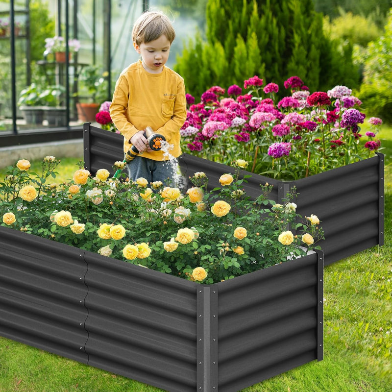 2PCS Galvanized Raised Garden Bed, 6x3x1.5ft Metal Heavy-Duty Planter Boxes Outdoor for Vegetables, Herbs, Flowers - Wave Design, Open Bottom,Dark Gray
