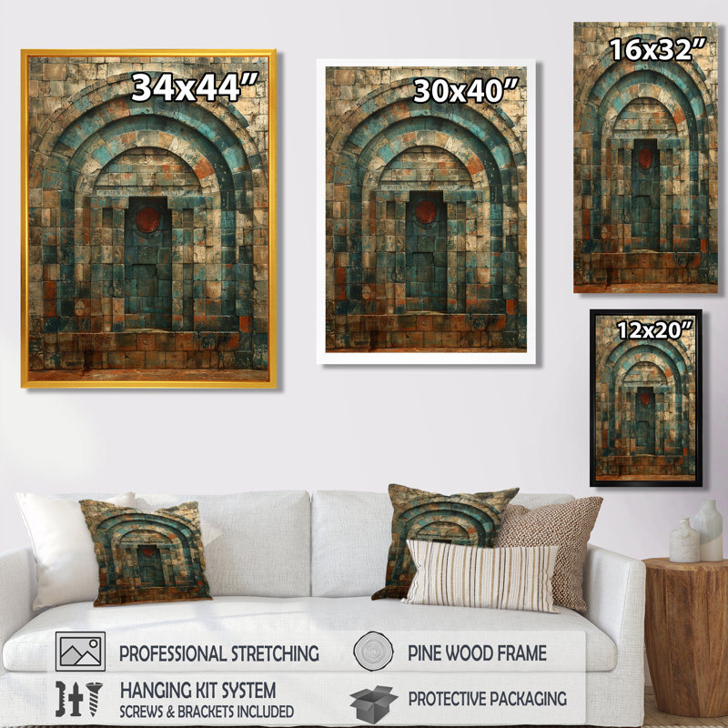 «Rustic Blue Door In Old Stone Façade», impression d'art mural de porte de ferme, H 20 po x l 12 po x P 1 po, Toile tendue