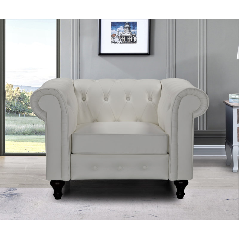 Fauteuil Chesterfield de 39,76 po Sheilds, Similicuir crème / blanc
