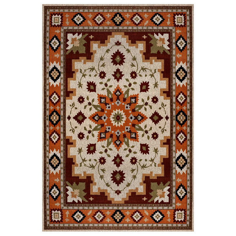 Albasa Collection Digital Print Cotton-Polyester Orange Brown Beige Moroccan Rug, Runner 2'8" x 13'2"