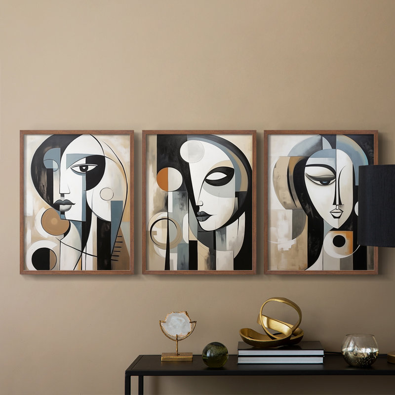 Feminine  Series  XXIII  -Set Of 3 Framed Giclee Prints -Ready to Hang, Walnut Framed, 14" H x 11" W