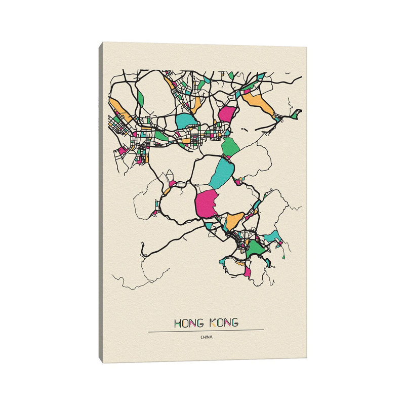 Hong Kong, China Map by Ayse Deniz Akerman - Wrapped Canvas Print, 30.48 cm H x 45.72 cm W