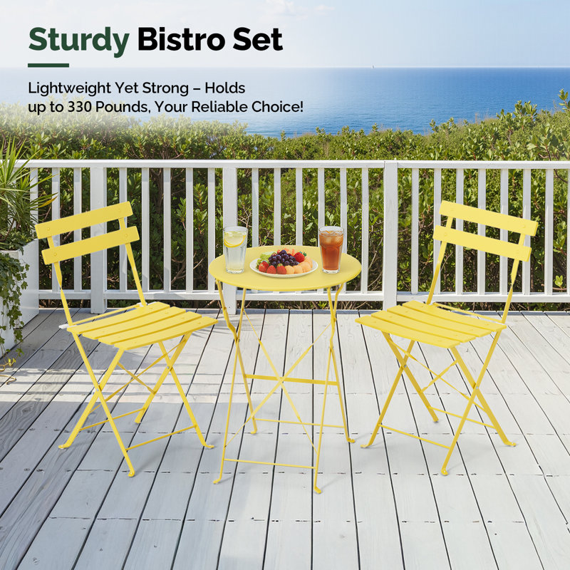 3-Piece Folding Bistro Set,Yellow, Yellow