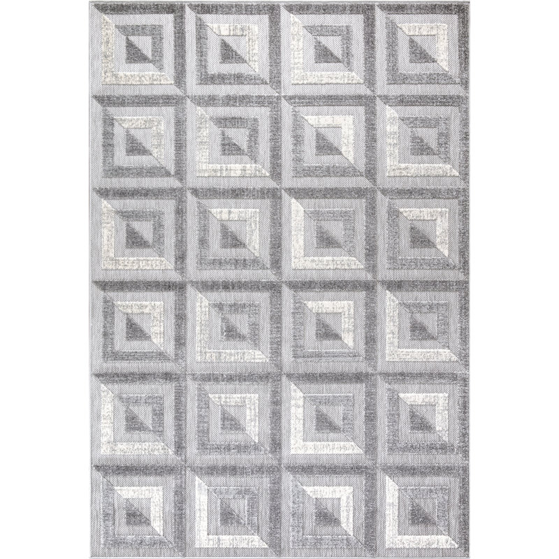 Tapis gris / blanc en polypropylène à motif géométrique Gerlyn, Rectangle 4 pi x 6 pi