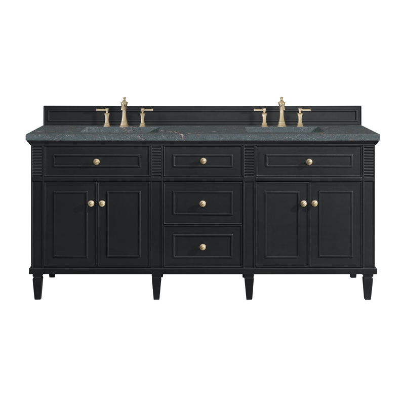 Lorelai 72'' W Double Vanity, Black Onyx, Parisian Blue, 8" Widespread