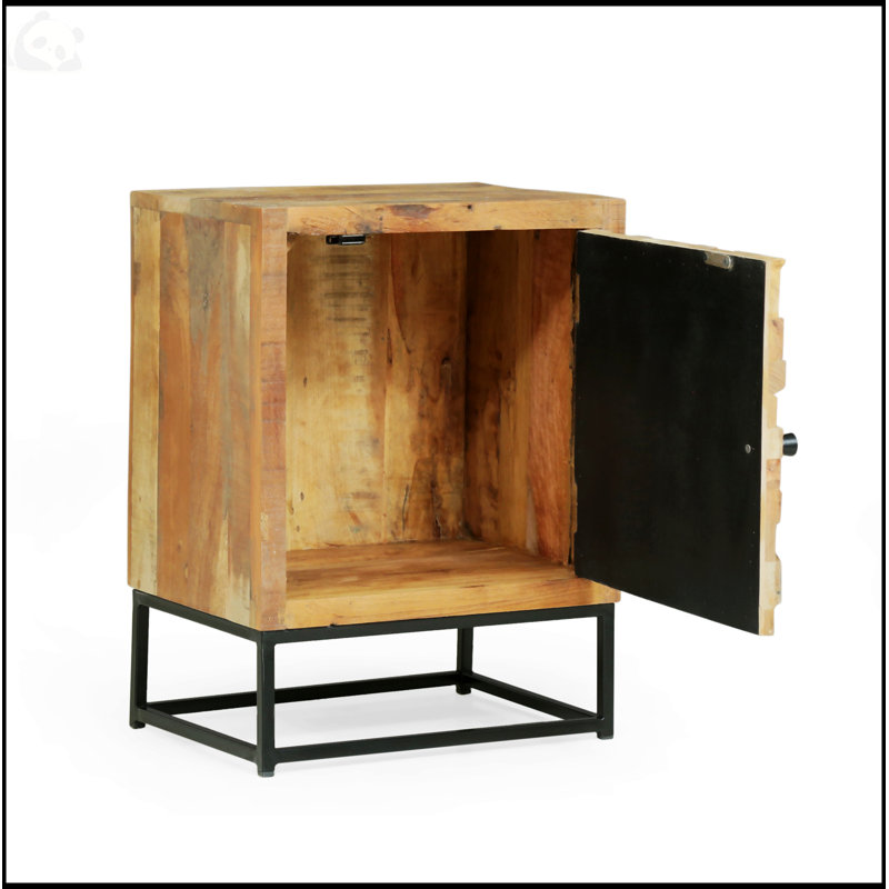 Table de chevet en bois et fer recyclé de l 17,5 po