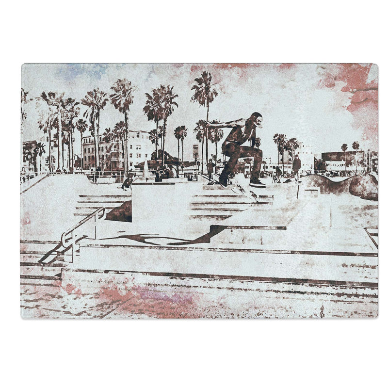Tempered Glass Tricks with the Skateboard in Abstract Chopping Board, 28.5 cm W x 20 cm L
