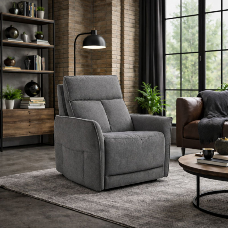 Almita Fabric Upholstered Power Recliner Armchair with USB Charging, 1, Flint
