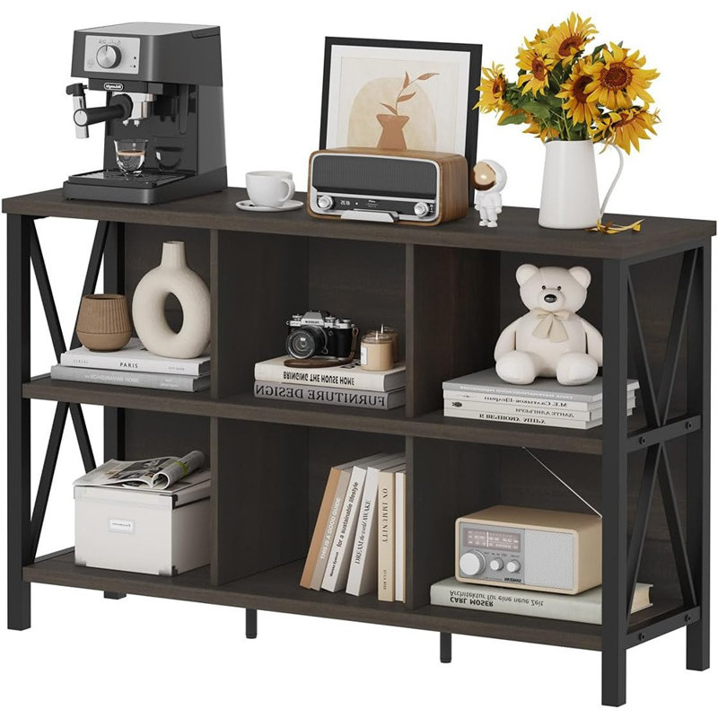 Rangement rustique à 6 cubes avec tablette, bois et métal