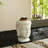 Outdoor Fountain With LED Lights, 18.75"H Zen-Style Buddha Head Tabletop/Floor Fountain, Sand Beige Textured Ceramic