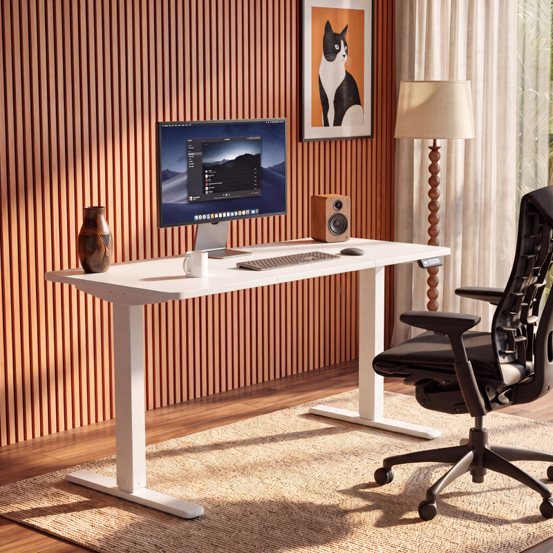 Putnam Height Adjustable Standing Desks, White/Black, 48" H x 55.11" W x 23.62" D