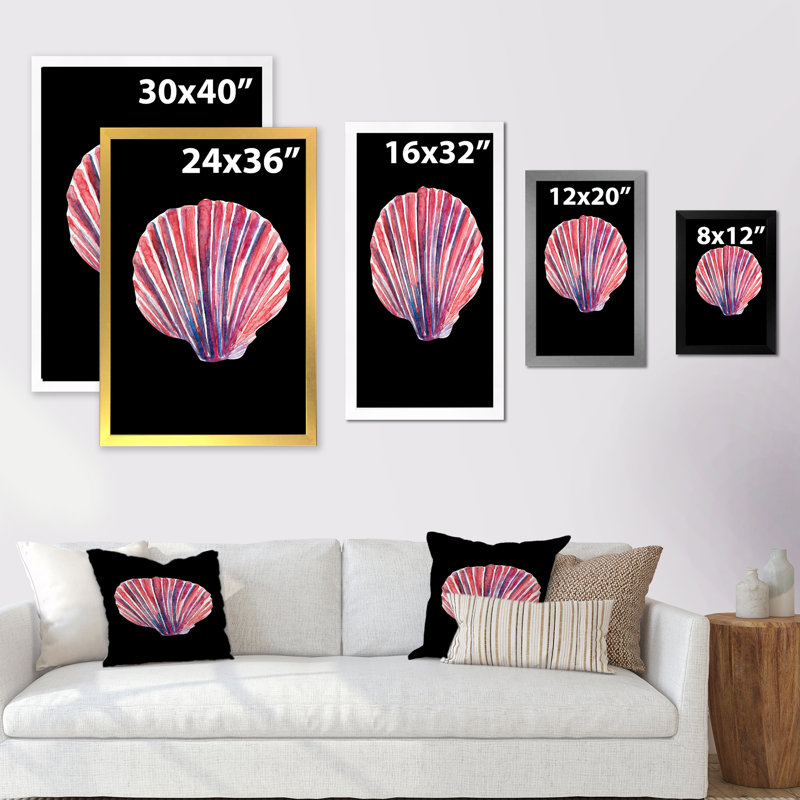 Coquillage sur fond noir - peinture, H 32 po x l 16 po x P 1 po, Toile avec cadre photo doré