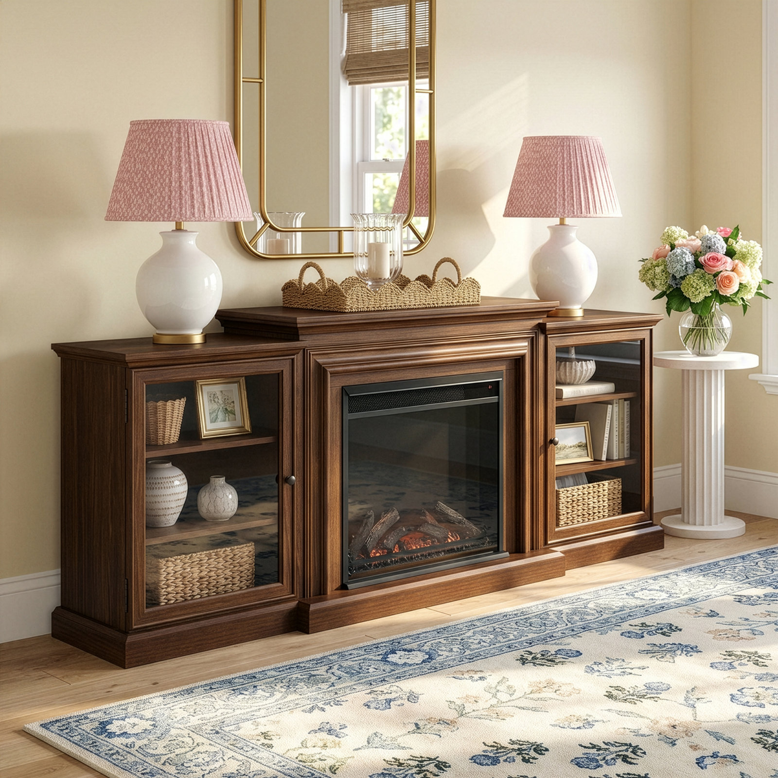 Frederick 72" TV Stand with Fireplace, Chestnut Oak